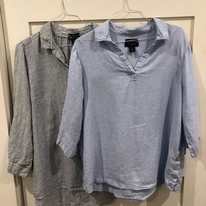 Bundle of 2 linen tunics-Tahari powder blue 1X and JNY 1X blue stripe